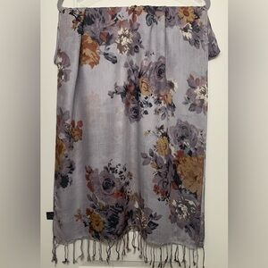 Floral Patterned Scarf with Fringe
